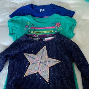 Girls shirts one Long sleeve shirt and two short sleeve shirts size 7